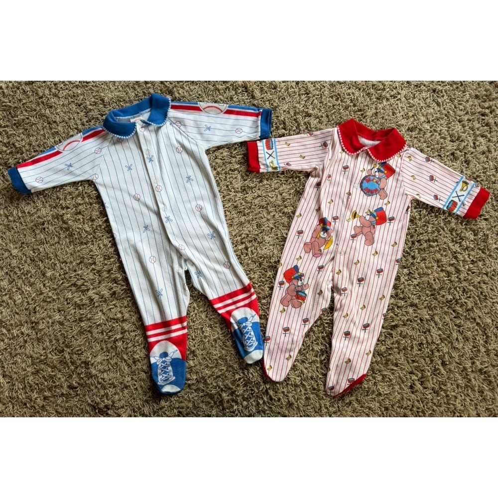 Vintage 3-6 Months Footed Sleepers  Baseball & Bear Band